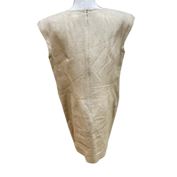 J crew metallic gold linen Dress grommet detail split neck front pockets size 16 - Picture 7 of 10